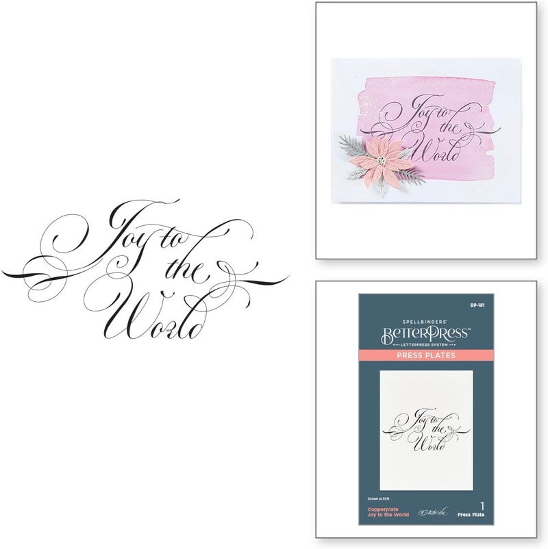 Spellbinders BP-181 Copperplate Joy to The World Press Plate from The Copperplate Holiday Sentiments Collection by Paul Antonio - Image 1